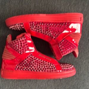 Philipp Plein Red Studded High-Top Sneakers